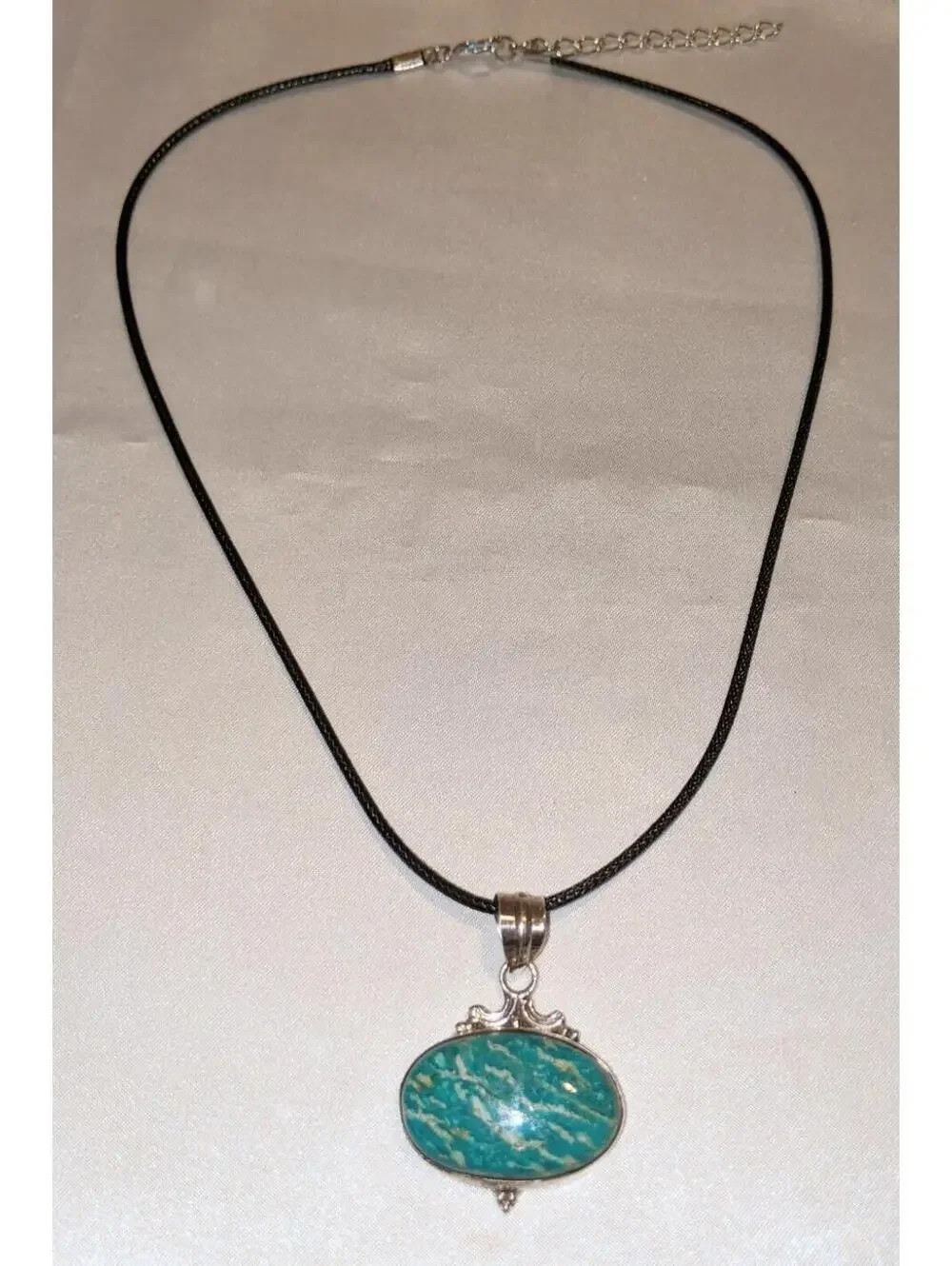 Vintage Siberian Amazonite 925 Sterling Silver Pendant Necklace Handmade NOS - Picture 5 of 7